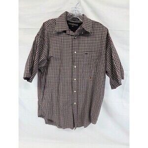 Tommy Hilfiger Shirt Mens Medium Blue Red Plaid Casual Button Up Short Sleeve